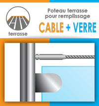 Poteau pr�mont� pour garde corps c�ble et verre - Terrasse 