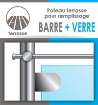 Poteau pr�mont� pour garde-corps barre et verre - Terrasse 