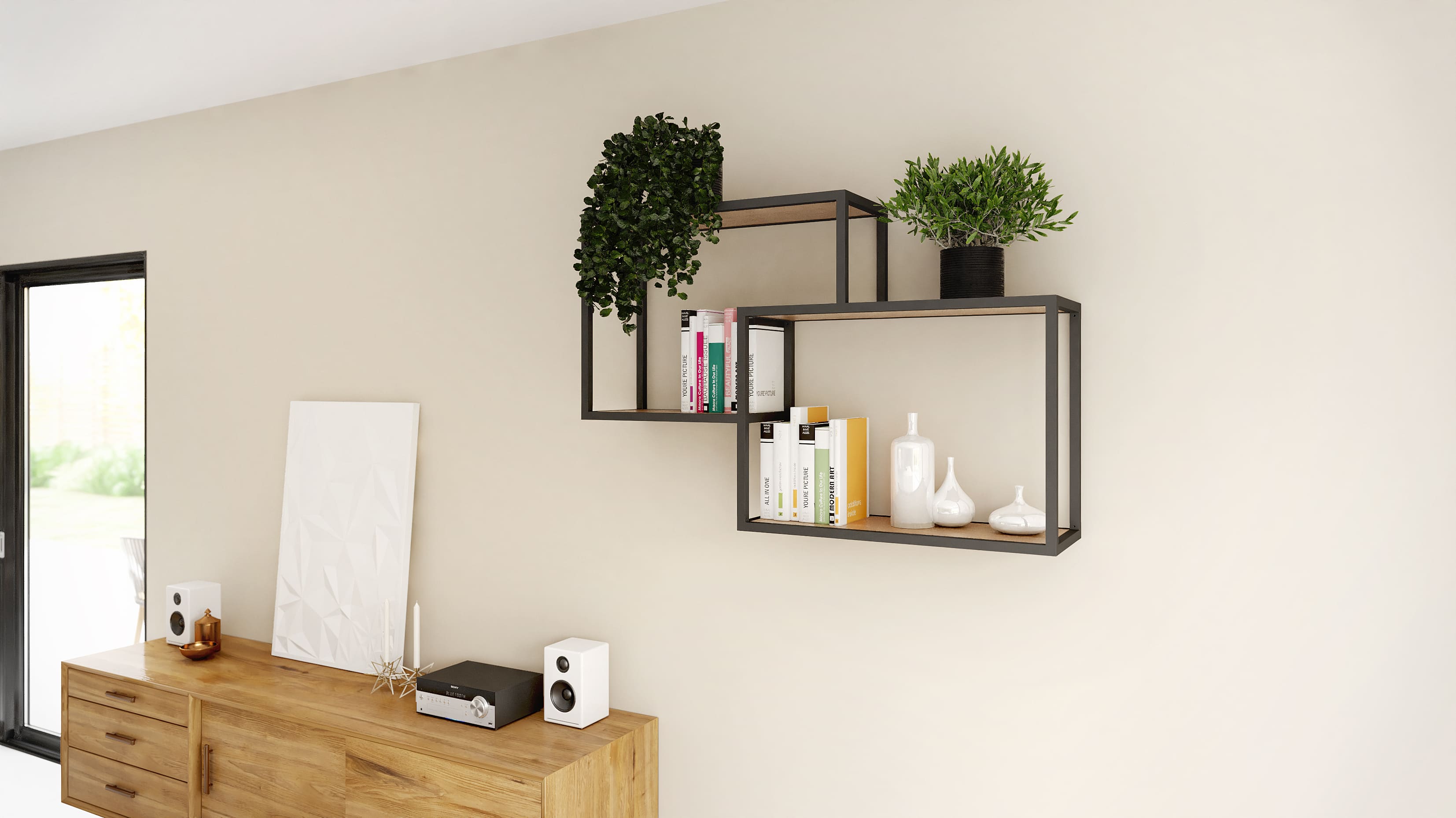 Etag�re Design suspendue avec tablettes bois