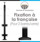 POTEAU PREMONTE CARRé 40 x 40 x 2 mm - POUR 2 TIGES Ø12 mm + VERRE - FIXATION à LA FRANçAISE