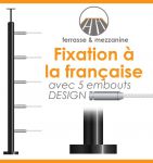 POTEAU PREMONTE Ø42,4 x 2 mm - POUR MONTAGE 5 CABLES DESIGN - FIXATION FRANCAISE - BLACK