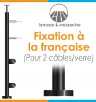 POTEAU PREMONTE Ø42,4 x 2 mm - POUR 2 CABLES + VERRE- FIXATION à LA FRANçAISE - BLACK