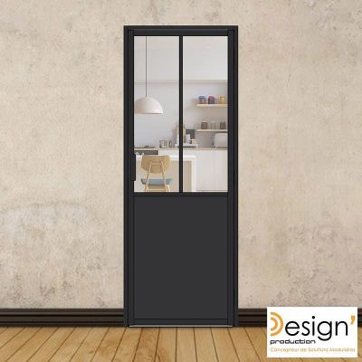 Bloc porte battante H 2040 x L 730 mm - 2 sections verticales + soubassement bois