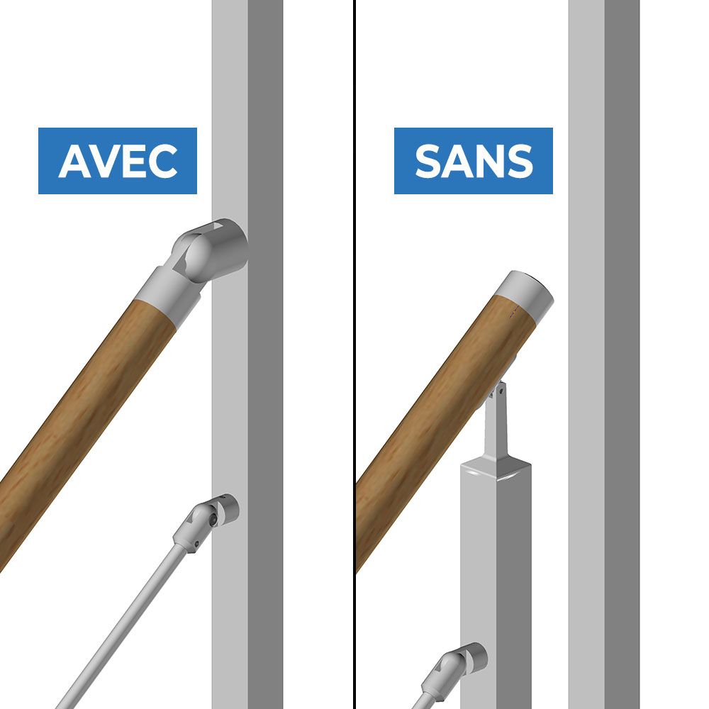 Adaptateur inox orientable pour poteaux carr&eacute; et Main courante bois
