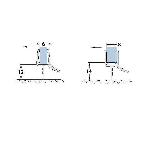 Joint à lèvre sur profil de seuil - Longueur 2010 mm - Ep verre 6-8 mm