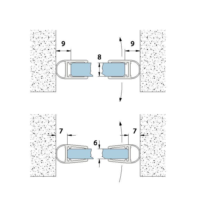 Joint d'étanchéité 180° - Butée en H avec lèvre - Longueur 2010/2500 mm -  Ep. verre 6-8 mm
