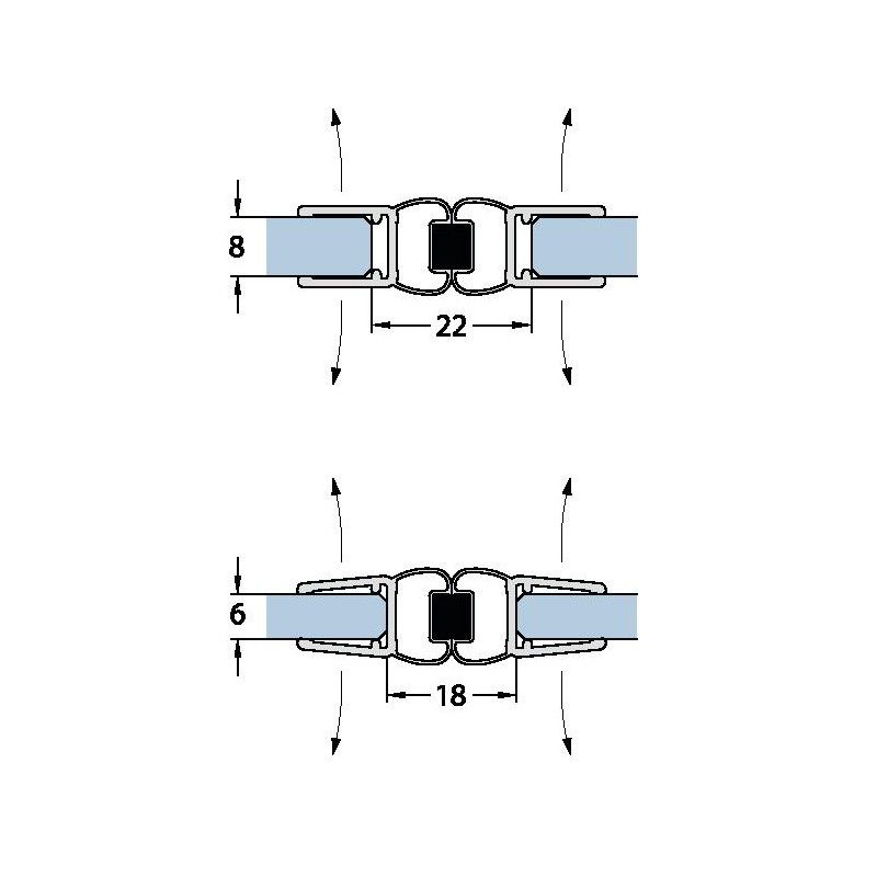Joint d'étanchéité magnétique, 2x200cm fermeture 90° ou 180° verre