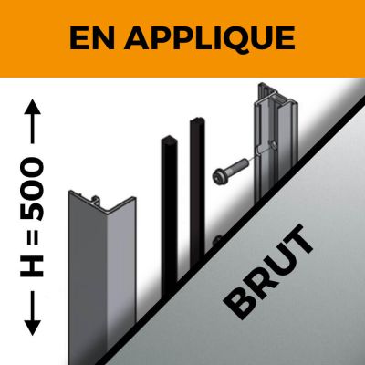 KIT GARDE-CORPS BALCON A LA FRAN�AISE - Hauteur 500 mm - Aluminium BRUT - Verre hors fourniture