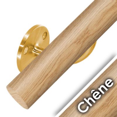 Kit main courante bois - ch�ne brut - interieur - support aspect laiton poli