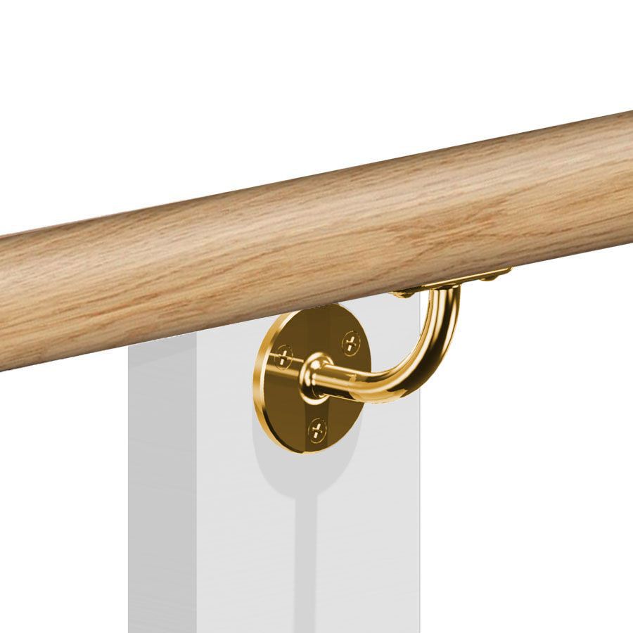 Kit main courante bois - ch&ecirc;ne brut - interieur - support aspect laiton poli