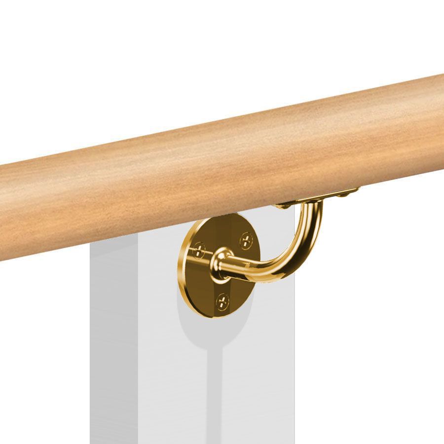 Kit main courante bois - h&ecirc;tre brut - interieur - support aspect laiton poli
