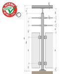 KIT POTEAU CARRé - FIXATION à LA FRANçAISE - 40 x 40 x 2 mm - 2 TIGES Ø12 mm + VERRE