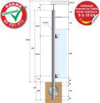 POTEAU PREMONTE Ø42,4 x 2 mm - POUR 1 CABLE + VERRE- FIXATION à L'ANGLAISE