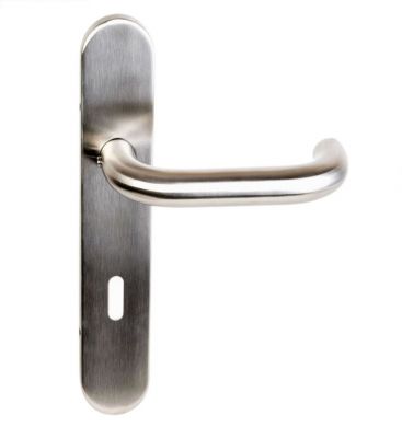 Plaque de porte inox avec b�quille ronde coud�e