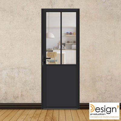 Porte battante H 2040 x L 730 mm - 2 verres verticaux + soubassement bois + b�quille