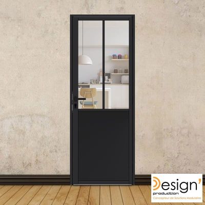 Porte battante H 2040 x L 730 mm - 2 verres verticaux + soubassement t�le plane + b�quille