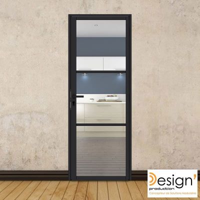 Porte battante H 2040 x L 730 mm - 3 verres horizontaux + b�quille