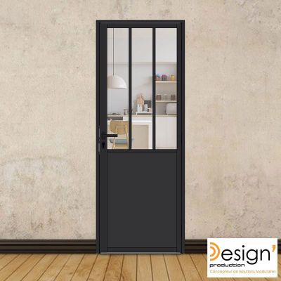 Porte battante H 2040 x L 730 mm - 3 verres verticaux + soubassement bois + b�quille