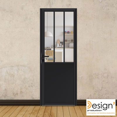 Porte battante H 2040 x L 730 mm - 3 verres verticaux + soubassement t�le plane + b�quille