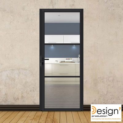 Porte battante H 2040 x L 830 mm - 3 verres horizontaux + b�quille