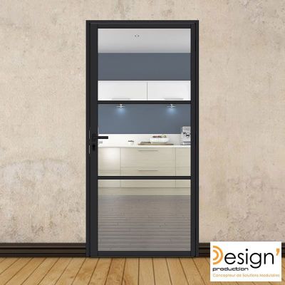 Porte battante H 2040 x L 930 mm - 3 verres horizontaux + b�quille