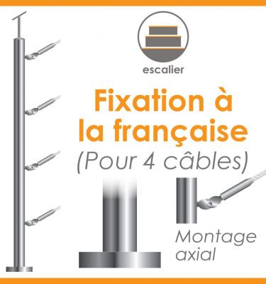 POTEAU PREMONTE �42,4 x 2 mm -  POUR 4 CABLES GAMME DESIGN - FIXATION � LA FRAN�AISE