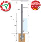 POTEAU PREMONTE Ø42,4 x 2 mm - POUR 2 CABLES + VERRE - FIXATION à L'ANGLAISE