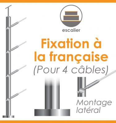 POTEAU PREMONTE �42,4 x 2 mm - POUR 4 CABLES �4 mm MONTAGE LATERAL - - FIXATION � LA FRAN�AISE -